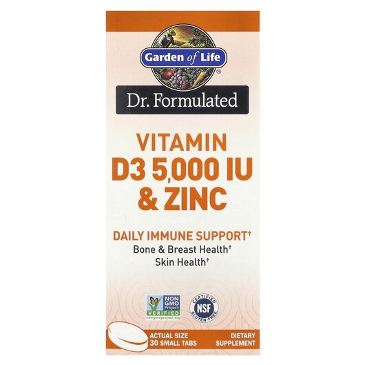 Основное фото товара Vitamin D3 & Zinc Основное фото товара Garden of Life, Витамин D3, Vitamin D3 & Zinc, 30 таблеток