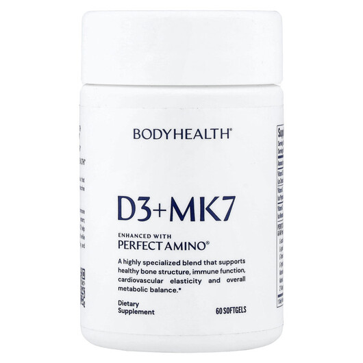 Основне фото товару D3 + MK7 Основне фото товару BodyHealth, D3 + MK7, Вітаміни D3 K2, 60 капсул