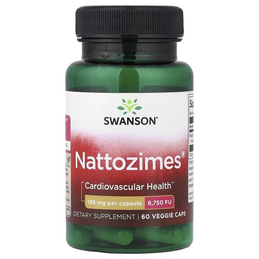 Основне фото товару Swanson, Nattozimes 195 mg 6750 FU, Наттокіназа, 60 капсул