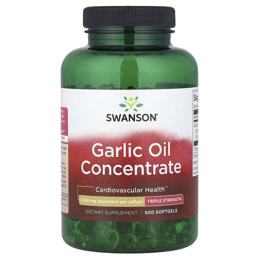 Основне фото товару Swanson, Garlic Oil Concentrate 1500 mg, Екстракт Часнику, 500 ка