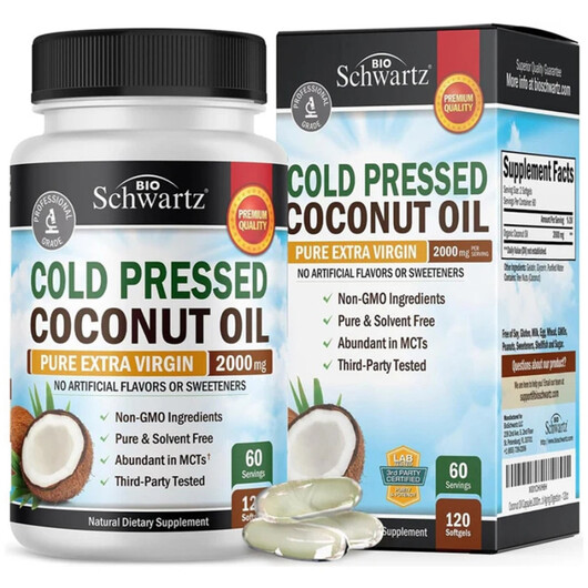 Основное фото товара Cold Pressed Coconut Oil Основное фото товара BioSchwartz, Кокосовое масло, Cold Pressed Coconut Oil, 120 капсу