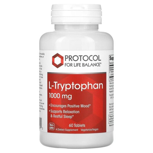 Основне фото товару L-Tryptophan 1000 mg Основне фото товару L-Tryptophan 1000 mg, L-Триптофан, 60 таблеток