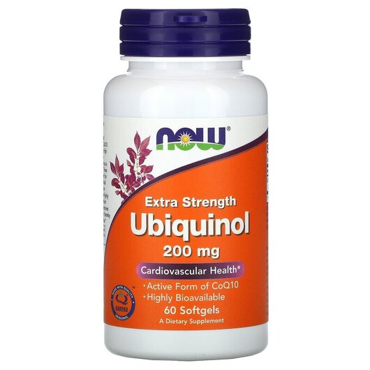 Основне фото товару Ubiquinol 200 mg Extra Strength Основне фото товару NOW Foods, Ubiquinol 200 mg, Убіхінол, 60 капсул