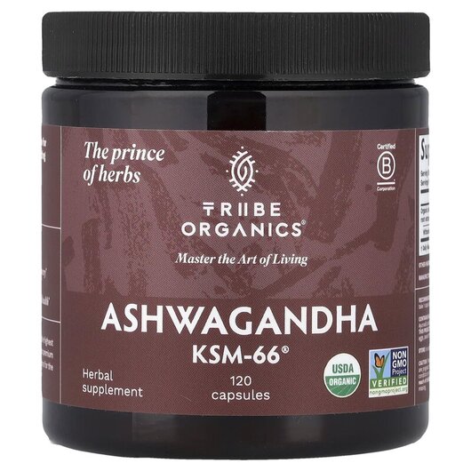 Основне фото товару Tribe Organics, Ashwagandha KSM-66, Ашваганда, 120 капсул