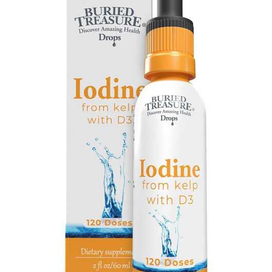 Основне фото товару Iodine from Kelp with D3 Основне фото товару Buried Treasure, Iodine from Kelp with D3, Йод, 60 мл