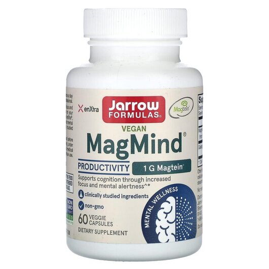 Основне фото товару Jarrow Formulas, Vegan MagMind Productivity, Магній, 60 капсул