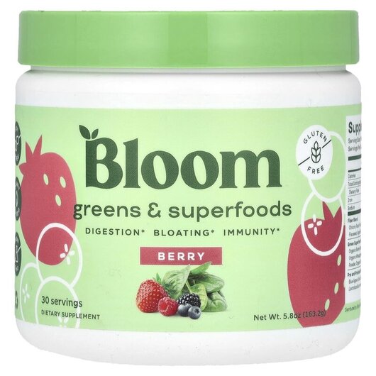 Основне фото товару Bloom, Greens & Superfoods Berry, Суперфуд, 163.2 г