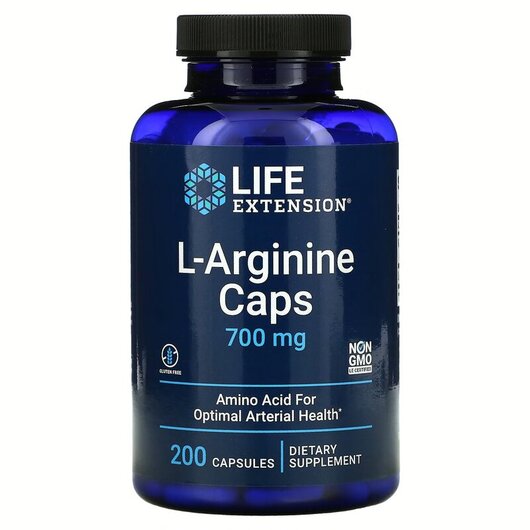 Основное фото товара Life Extension, L-Аргинин, L-Arginine Caps 700 mg, 200 капсул