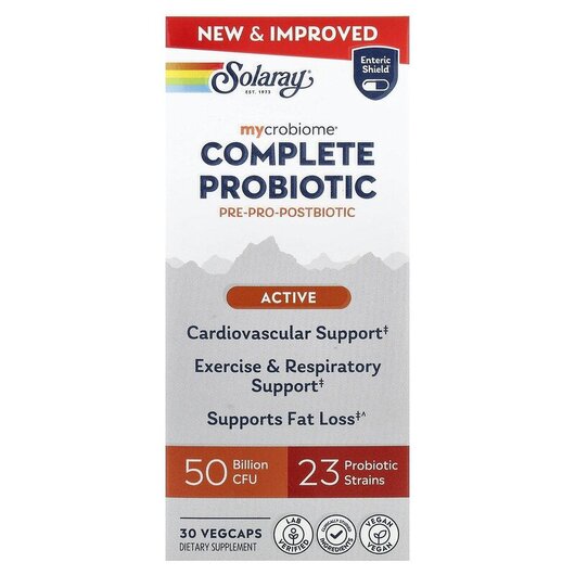 Основное фото товара Solaray, Пробиотики, Mycrobiome Complete Probiotic Active, 30 кап