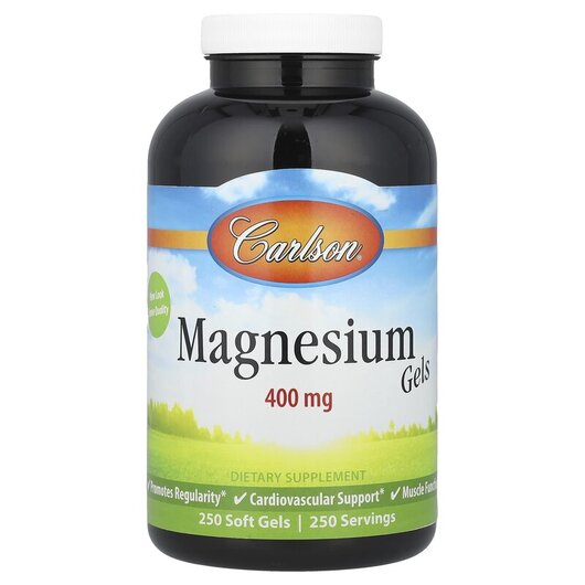 Основне фото товару Liquid Magnesium 400 mg Основне фото товару Carlson, Liquid Magnesium 400 mg, Рідкий Магній 400 мг, 250 капсу
