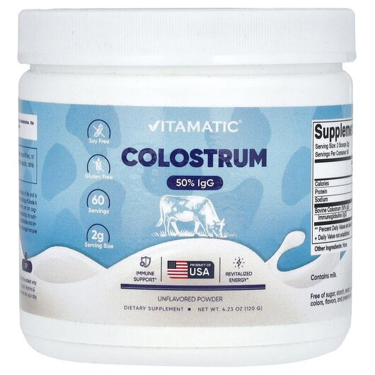 Основное фото товара Vitamatic, Колострум, Colostrum Powder Unflavored, 120 г