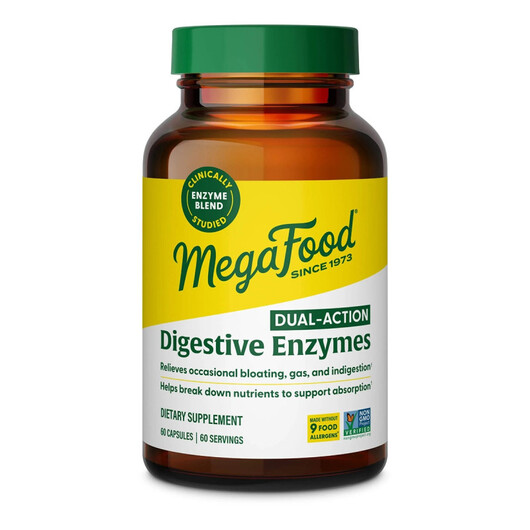 Основне фото товару Dual-Action Digestive Enzymes Основне фото товару MegaFood, Dual-Action Digestive Enzymes, Ферменти, 60 капсул