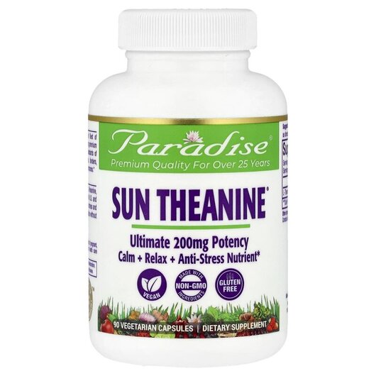 Основне фото товару Sun Theanine 200 mg Основне фото товару Paradise Herbs, Sun Theanine 200 mg, L-Теанін, 90 кпсул