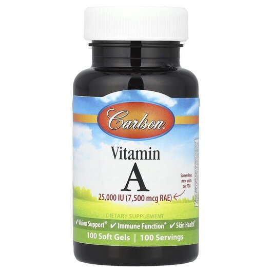 Основне фото товару Carlson, Vitamin A 25000 IU, Вітамін А 25000 МО, 100 капсул