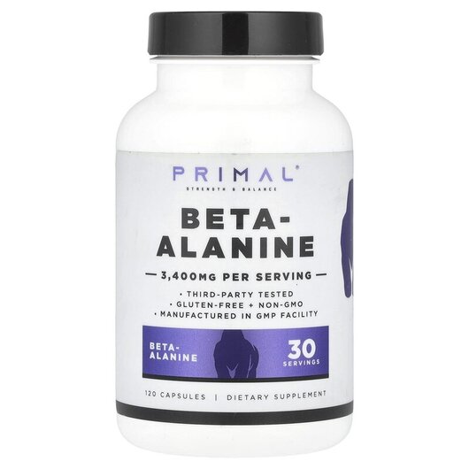 Основне фото товару Beta-Alanine 3400 mg Основне фото товару PrePrimal, Beta-Alanine 3400 mg, Бета-аланін, 120 капсул
