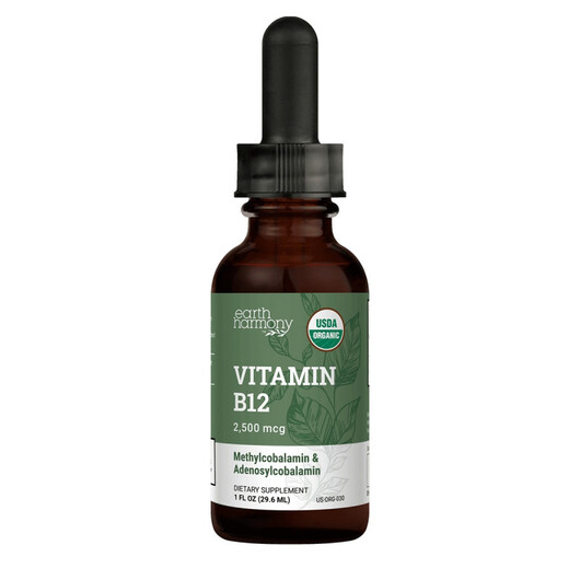 Основне фото товару Organic Vitamin B12 Основне фото товару Earth Harmony, Organic Vitamin B12, Метилкобаламін B12, 29.6 мл