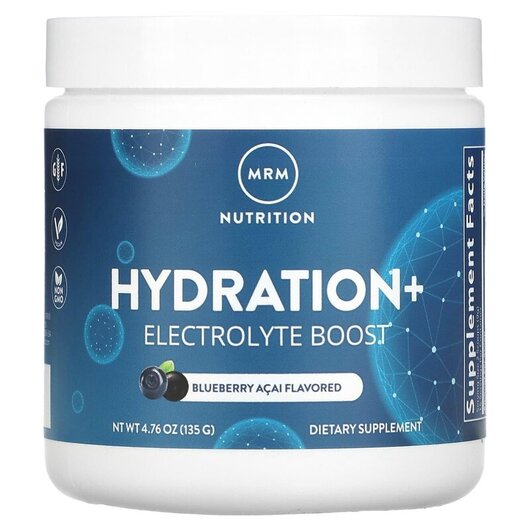 Основное фото товара Hydration+ Electrolyte Boost Blueberry Acai Основное фото товара MRM, Ягоды Асаи, Hydration+ Electrolyte Boost Blueberry Acai, 135