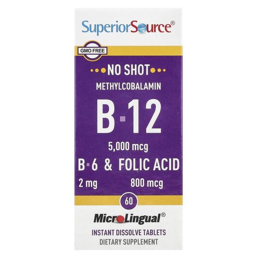 Основне фото товару No Shot Methylcobalamin B-12 B-6 & Folic Acid5000 mcg/800 mcg Основне фото товару No Shot Methylcobalamin B-12 B-6 & Folic, Метилкобаламін B12,