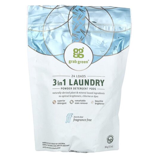 Основное фото товара 3-in-1 Laundry Detergent Pods Fragrance Free 24 Loads 13 Основное фото товара 3-in-1 Laundry Detergent Pods Fragrance Free, Стиральный порошок,