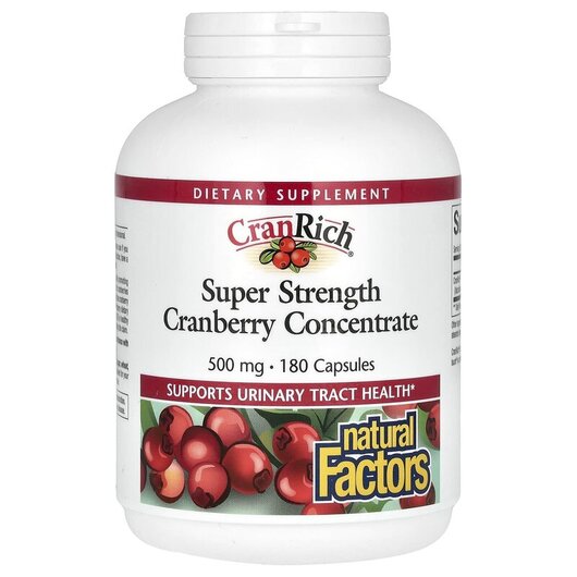 Основне фото товару CranRich Super Strength Cranberry Concentrate Основне фото товару Natural Factors, CranRich Cranberry, Журавлина 500 мг, 180 капсул