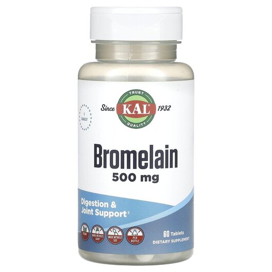 Основное фото товара Bromelain 500 mg Основное фото товара KAL, Бромелайн, Bromelain 500 mg, 60 таблеток