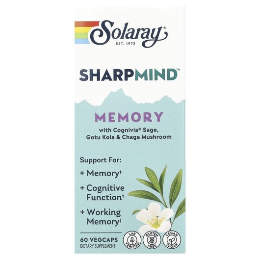 Основне фото товару Solaray, Sharpmind Memory, Підтримка мозку, 60 Vegcaps