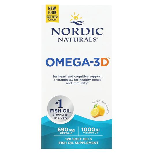 Основное фото товара Nordic Naturals, Омега 3 Лемон 1000 мг, Omega-3D, 120 капсул