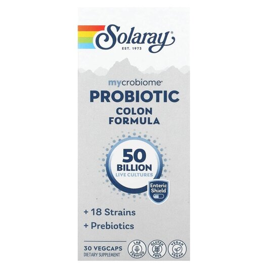 Основне фото товару Mycrobiome Probiotic Colon Formula 50 Billion Основне фото товару Solaray, Probiotic Colon Formula, Пробіотики, 30 капсул