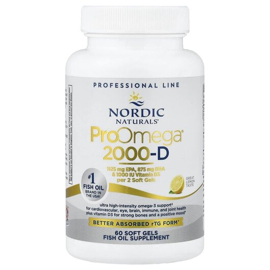 Основное фото товара Nordic Naturals, Омега 3, ProOmega 2000-D Lemon 1250 mg, 60 капсу