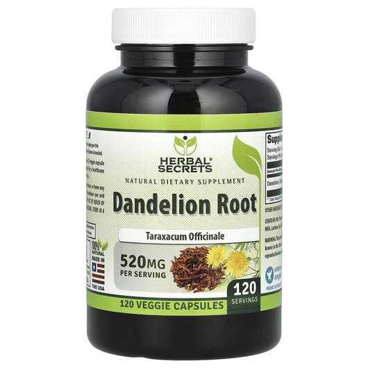 Основне фото товару Herbal Secrets, Dandelion Root 520 mg, Кульбаба, 120 капсул