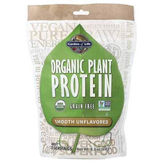 Основне фото товару Organic Plant Protein Smooth Unflavored, Протеїн, 236 г