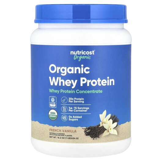 Основне фото товару Organic Whey Protein French Vanilla Основне фото товару Nutricost, Organic Whey Protein French Vanilla, Протеїн, 454 г