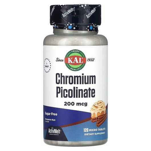 Основное фото товара Chromium Picolinate Sugar Free Cinnamon Bun 200 mcg, Хром, 120 та