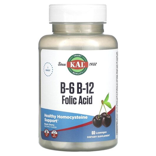 Основное фото товара Витамин B6 Пиридоксин, B-6 B-12 Folic Acid Black Cherry, 60 табле