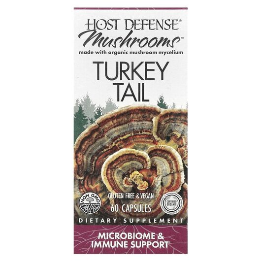 Основне фото товару Turkey Tail Основне фото товару Host Defense Mushrooms, Turkey Tail 550 mg, Хвіст Індички, 60 кап