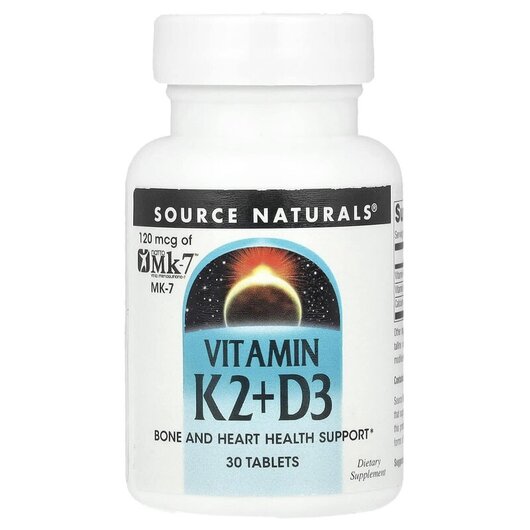 Основне фото товару Source Naturals, Vitamin K2+D3, Вітамін K2, 30 таблеток