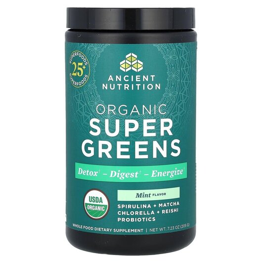 Основное фото товара Ancient Nutrition, Супергринс, Organic Super Greens Mint, 205 г