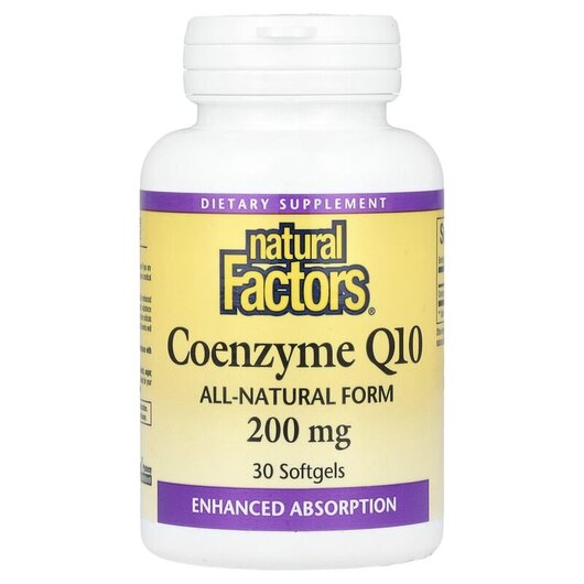 Основное фото товара Natural Factors, Коэнзим CoQ10, Coenzyme Q10 200 mg, 30 капсул