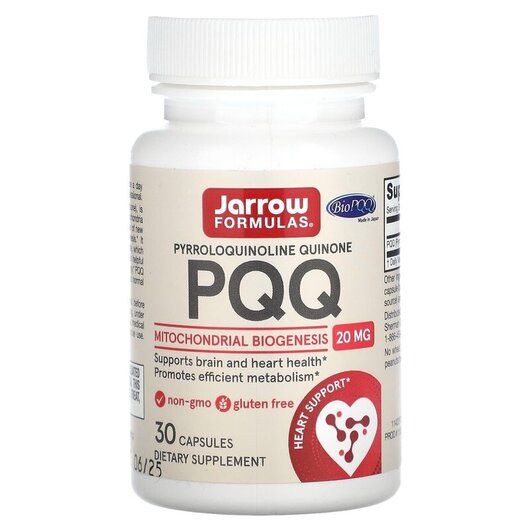 Основне фото товару Jarrow Formulas, PQQ Quinone 20 mg, PQQ 20 мг, 30 капсул