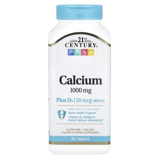 Основне фото товару Calcium 1000 D D3 Основне фото товару 21st Century, Calcium 1000 D3, Кальцій 1000 мг з D3, 90 таблеток