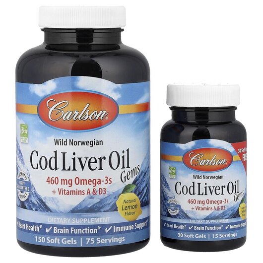 Основне фото товару Wild Norwegian Cod Liver Oil Gems Lemon, Олія печінки тріски, 30 