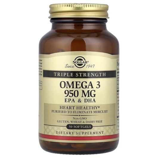 Основне фото товару Omega 3 950 mg EPA & DHA Основне фото товару Solgar, Omega 3 950 mg EPA & DHA, Omega 3 950 мг EPA і DHA, 5