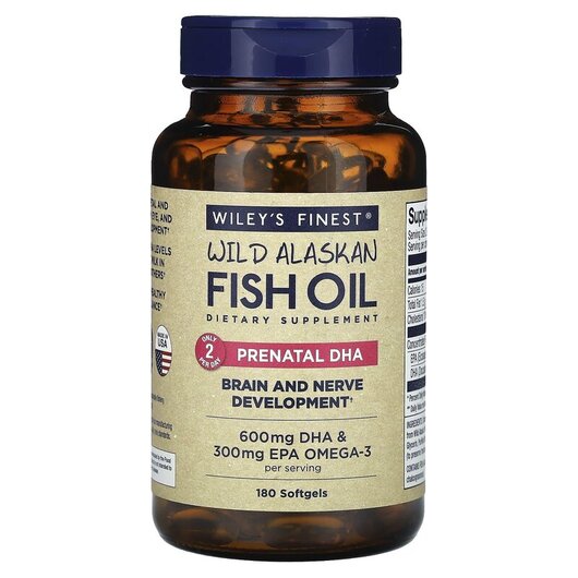 Основне фото товару Wild Alaskan Fish Oil Prenatal DHA 600 mg Основне фото товару Wild Alaskan Fish Oil Prenatal DHA 600 mg, ДГК, 180 Fish Softgels