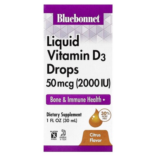 Основное фото товара Liquid Vitamin D3 Drops Natural Citrus Flavor 2000 IU Основное фото товара Витамин D3, Liquid Vitamin D3 2000 IU Drops, 30 мл