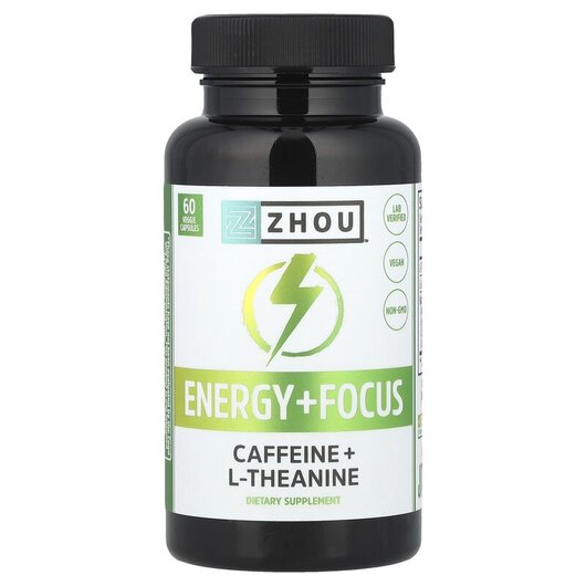 Основне фото товару Zhou Nutrition, Energy + Focus, L-Теанін, 60 капсул