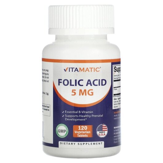 Основное фото товара Folic Acid 5 mg Основное фото товара Vitamatic, Витамин B9 Фолиевая кислота, Folic Acid 5 mg, 120 табл