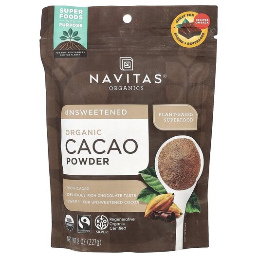 Основне фото товару Organic Cacao Powder Основне фото товару Navitas Organics, Organic Cacao Powder, Какао у порошку, 227 г