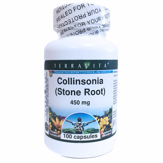 Основне фото товару Collinsonia Stone Root 450 mg Основне фото товару TerraVita, Collinsonia Stone Root 450 mg, Коллінзонія, 100 капсул