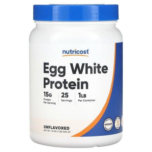 Основне фото товару Nutricost, Egg White Protein Unflavored, Протеїн, 454 г