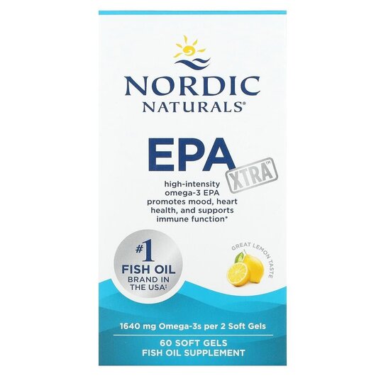Основне фото товару Nordic Naturals, EPA Xtra Lemon 1000 mg, ЕПК, 60 капсул
